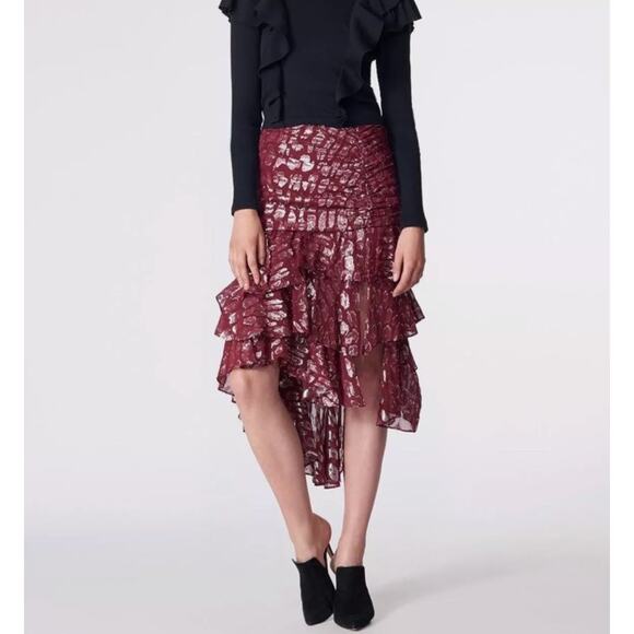 Veronica Beard Blake Skirt and top set Burgundy red Silver Asymmetric Size 4 / 6 - Picture 1 of 11